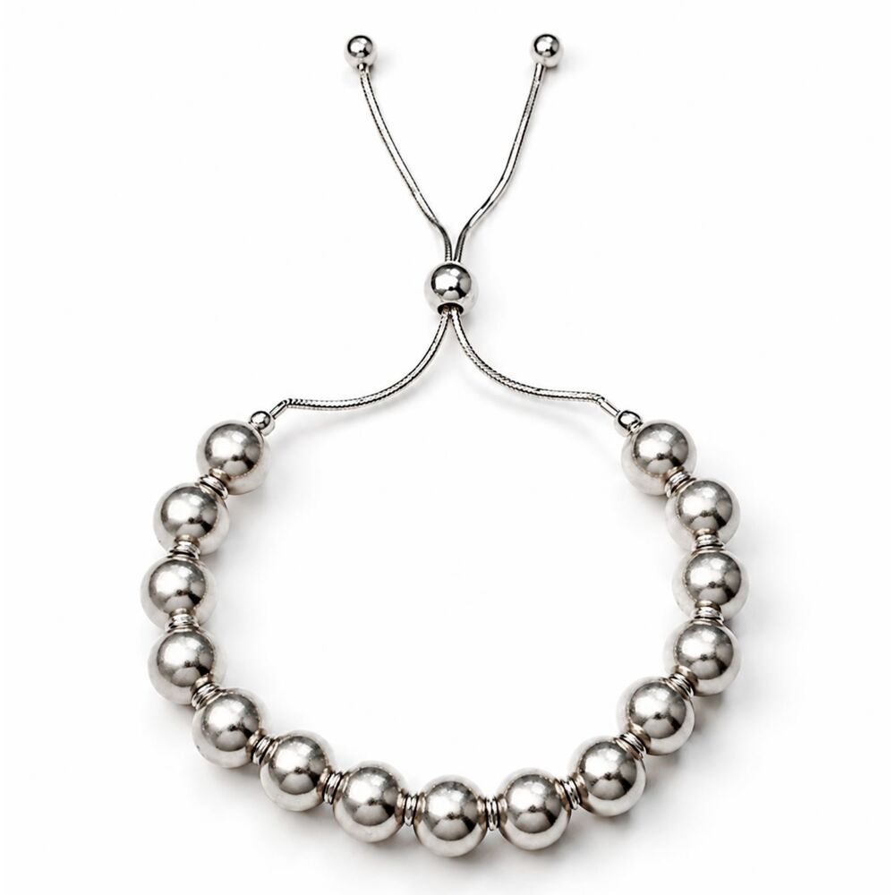 Sterling Silver 925 Beaded Ball Bolo Bracelet